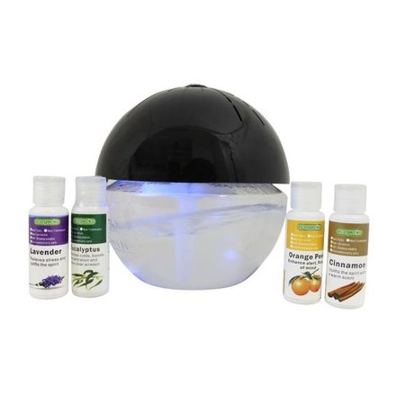 ECOGECKO EcoGecko 75002-4PACK-75606-Black Earth Globe Glowing Water Air Washer Revitalizer Aroma Diffuser & Humidifier with 4 Pack Aroma Oil - Black 75002-4PACK-75606-Black